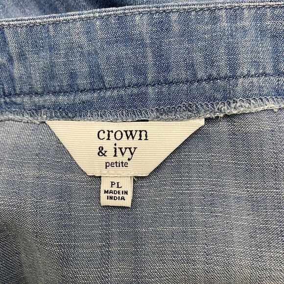 Crown & Ivy Petite Large Blue Chambray Peplum Ruffle Hem Tank Top - Picture 8 of 9